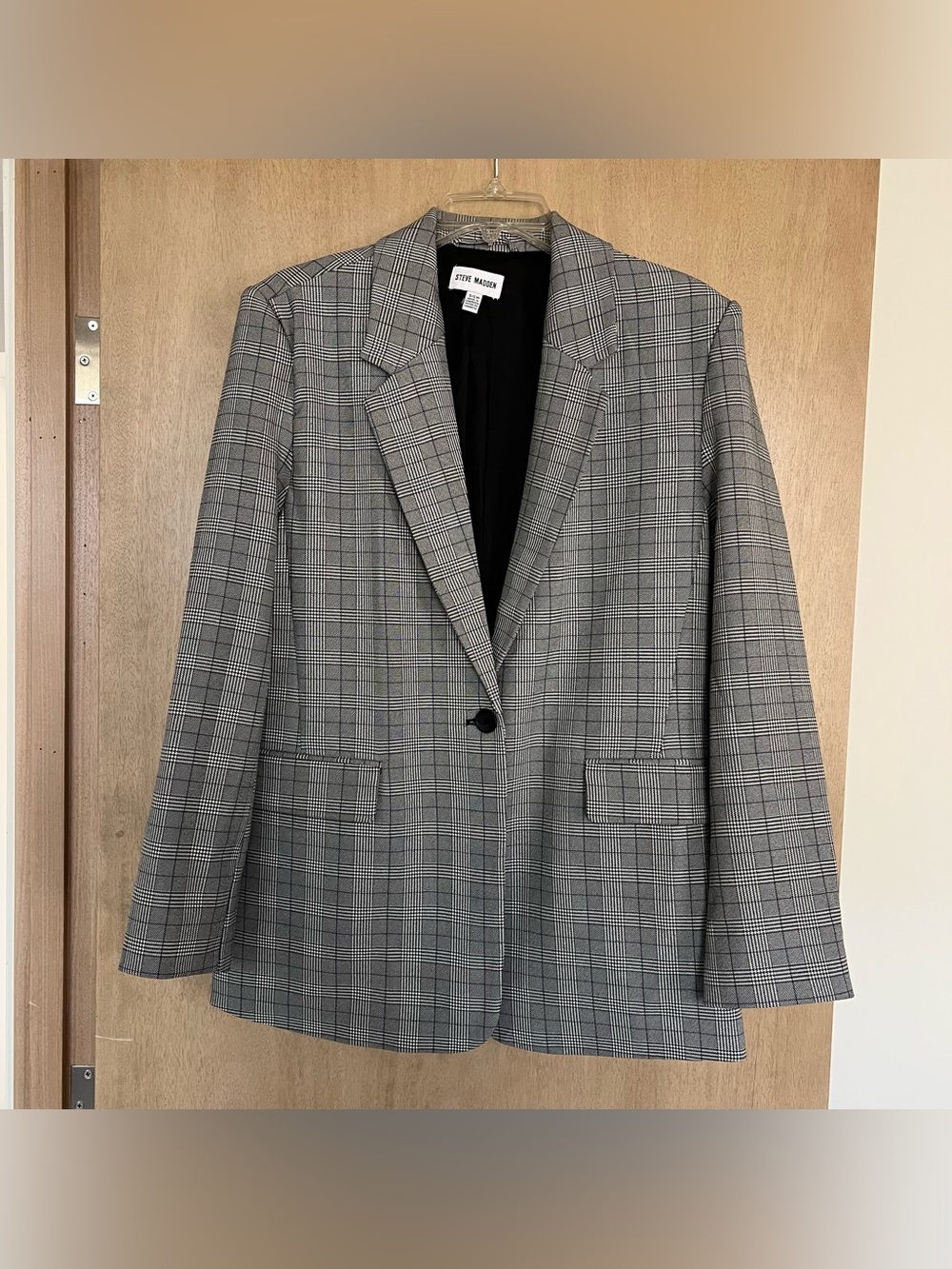 Steve Madden Black and Gray Glen Plaid Blazer